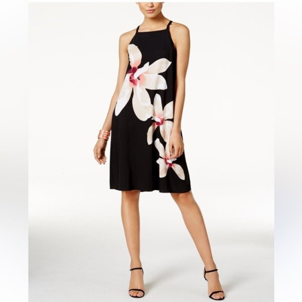 Alfani Black Sleeveless Dress with Pink & White Floral Print – Size 6P